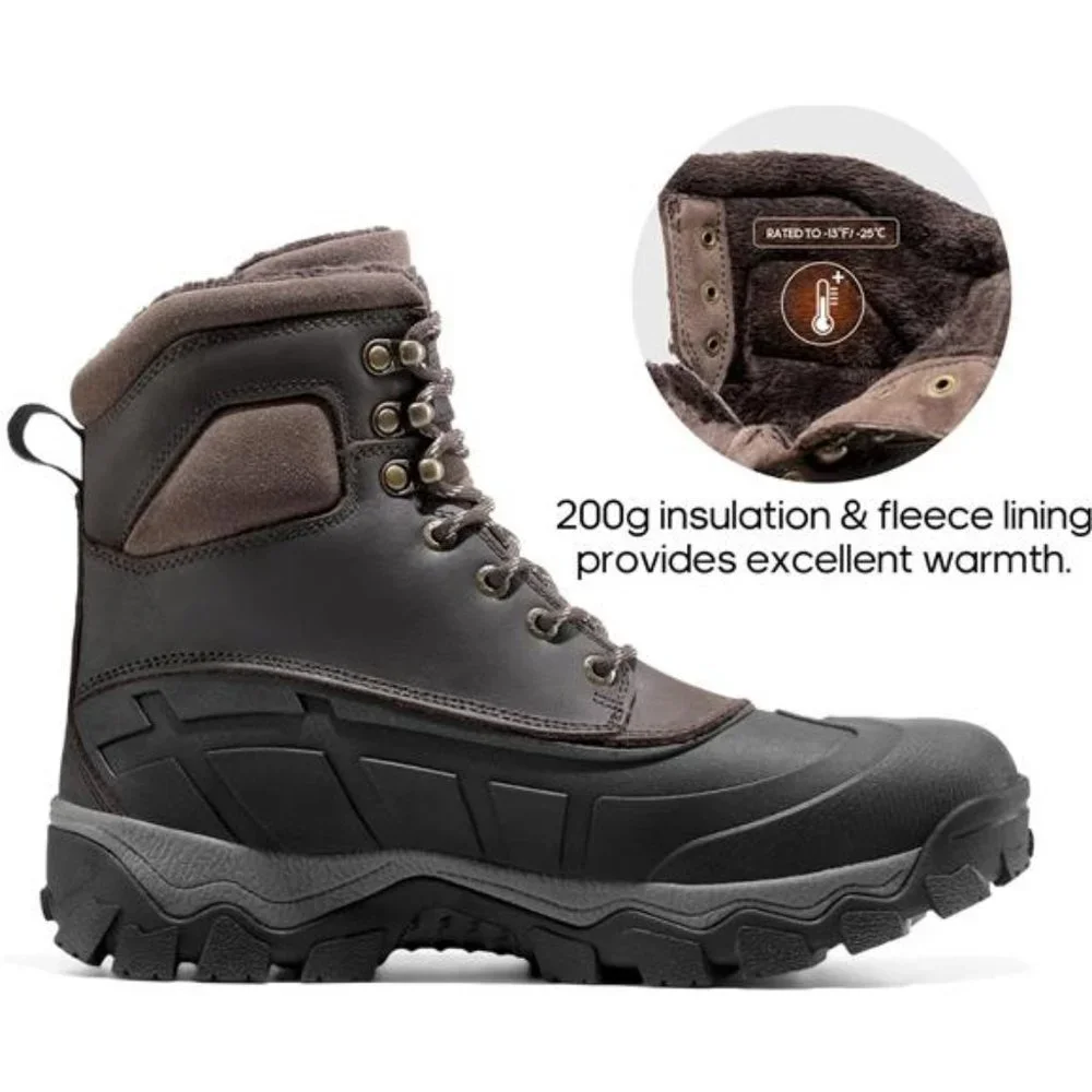 Men's Winter Boots Insulated Waterproof Snow Hiking Boots, Dark Brown